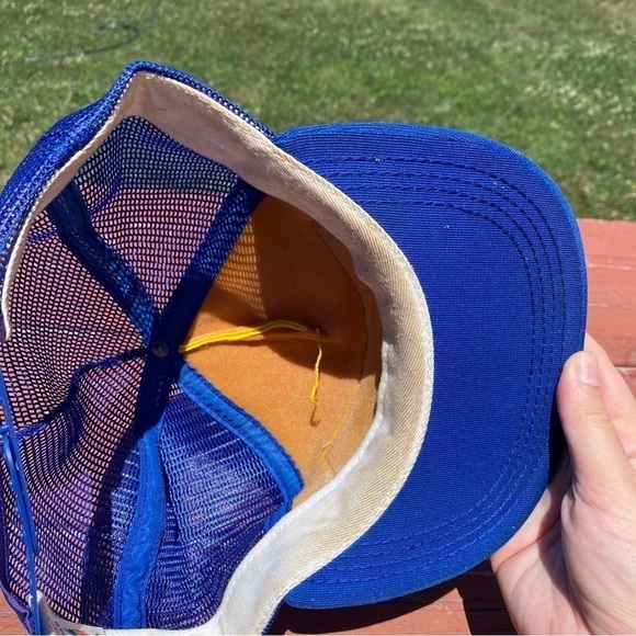 Vintage Wrangler Championship Pulling Patch Trucker Hat Snap Back Mesh Blue - Picture 9 of 13